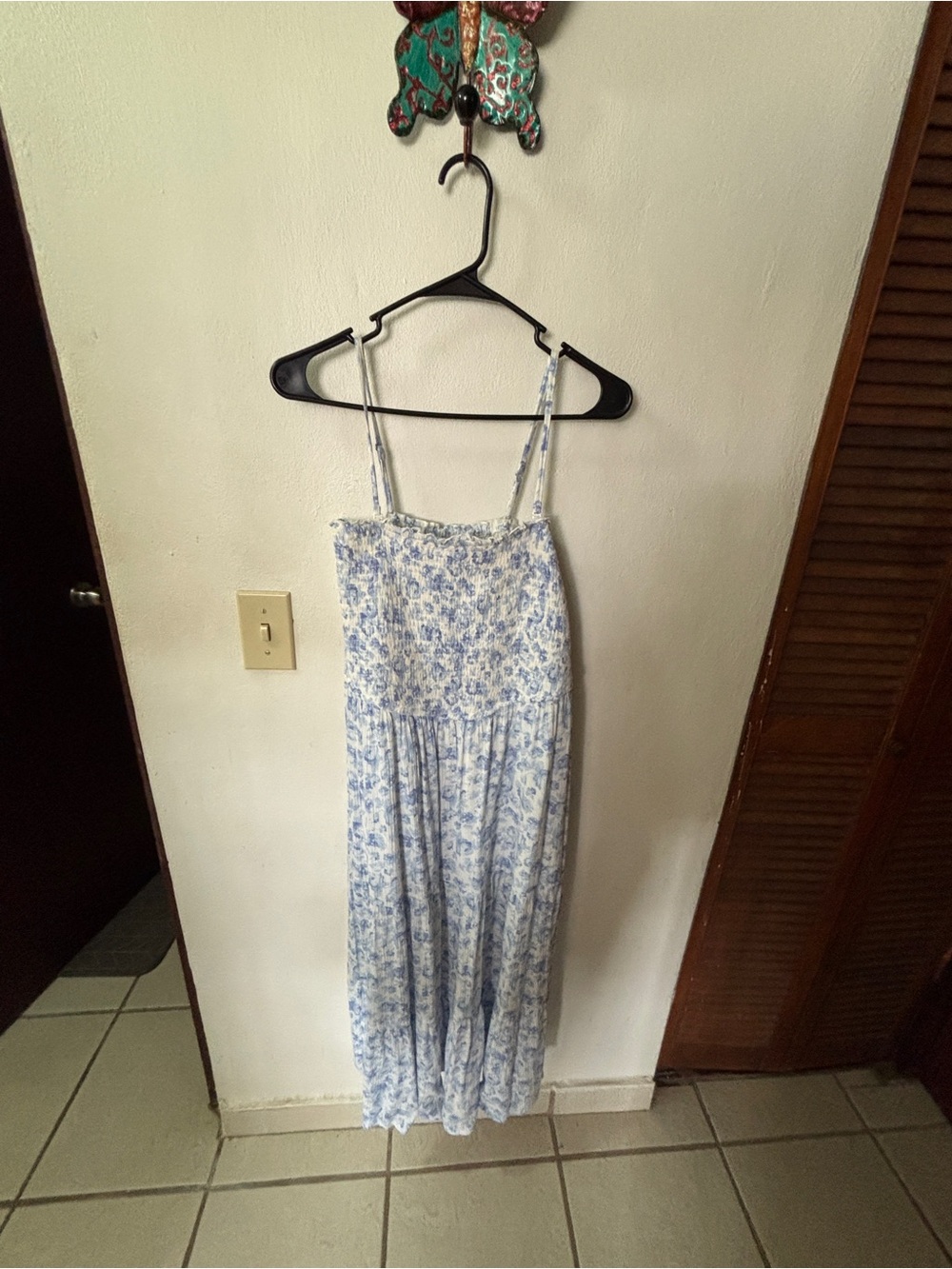 Aeropostale Floral Blue & White Maxi Slip Dress with Spaghetti Straps